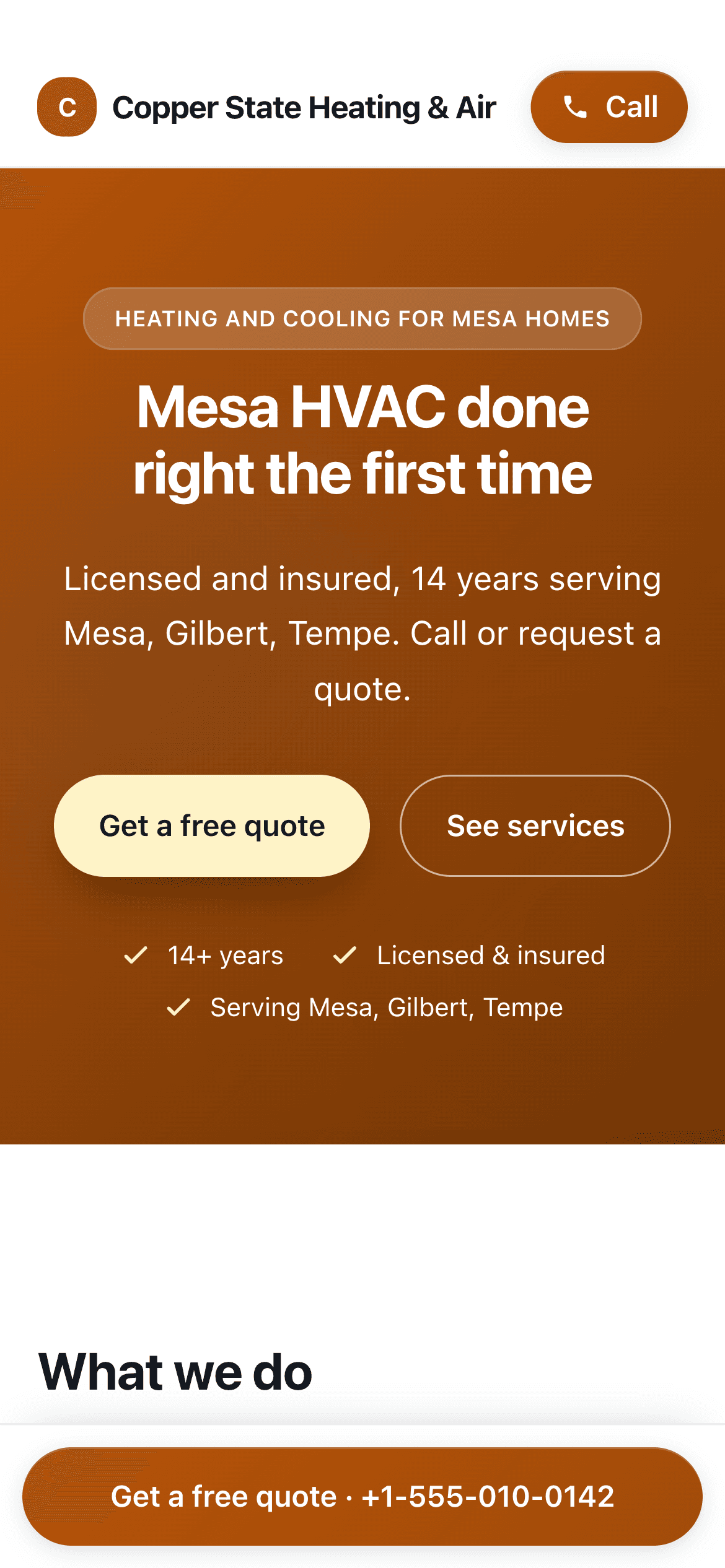 The same sample site on a phone.
